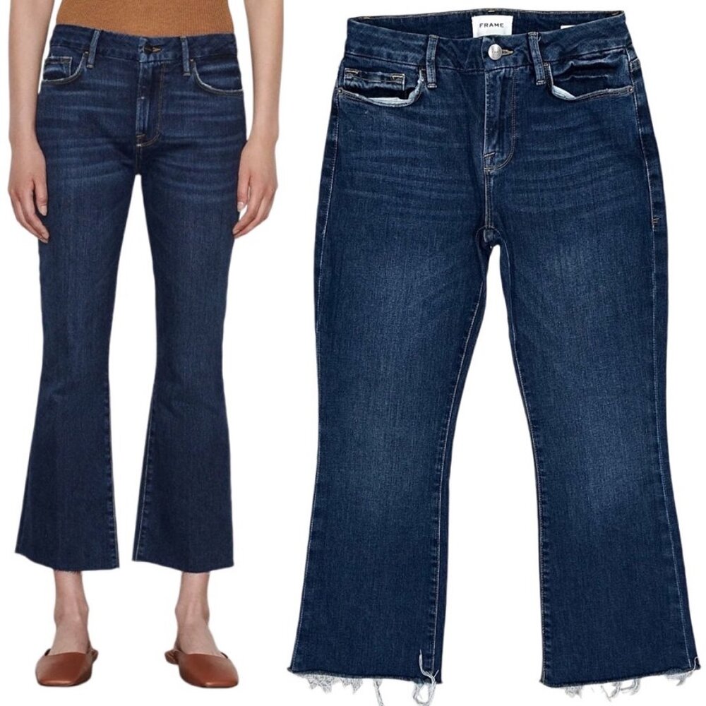 Frame Mid Rise Le Crop Mini Boot Bootcut Jeans in Rosalie Dark Wash Womens Sz 26